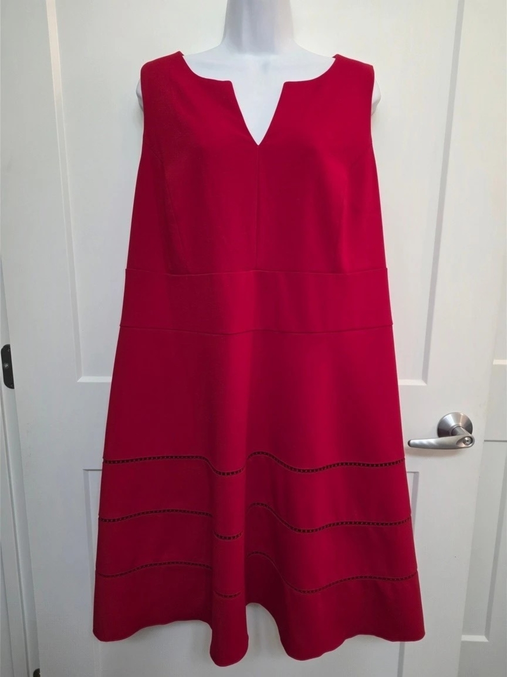 Sharagano Red A-Line Dress with Notch Neck - Picture 9 of 10